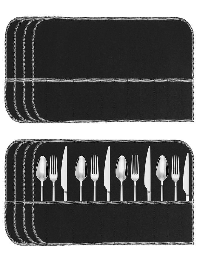 AojSup 8 Pcs Silver Storage Bags Anti Tarnish Silver Protector Bags Black Holder for Silverware Flatware Storage Organizer Cloth Place Setting Roll with White Ribbon for Teaspoon Utensils - Image 1